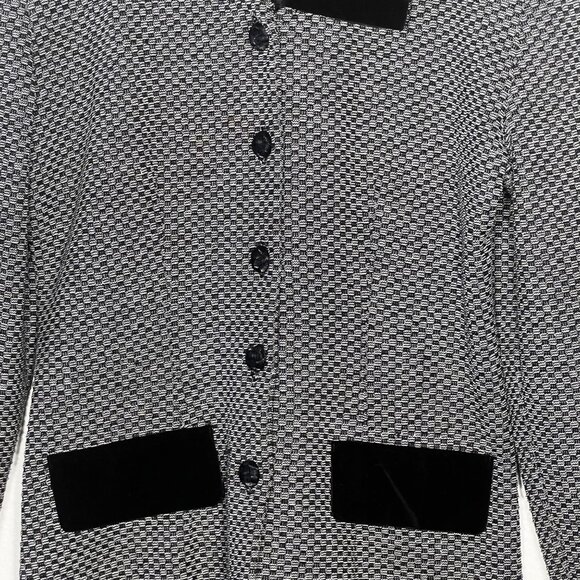 All That Jazz Knit Blazer Size 9/10 Black & White Houndstooth Velvet Accents VTG - Picture 5 of 16
